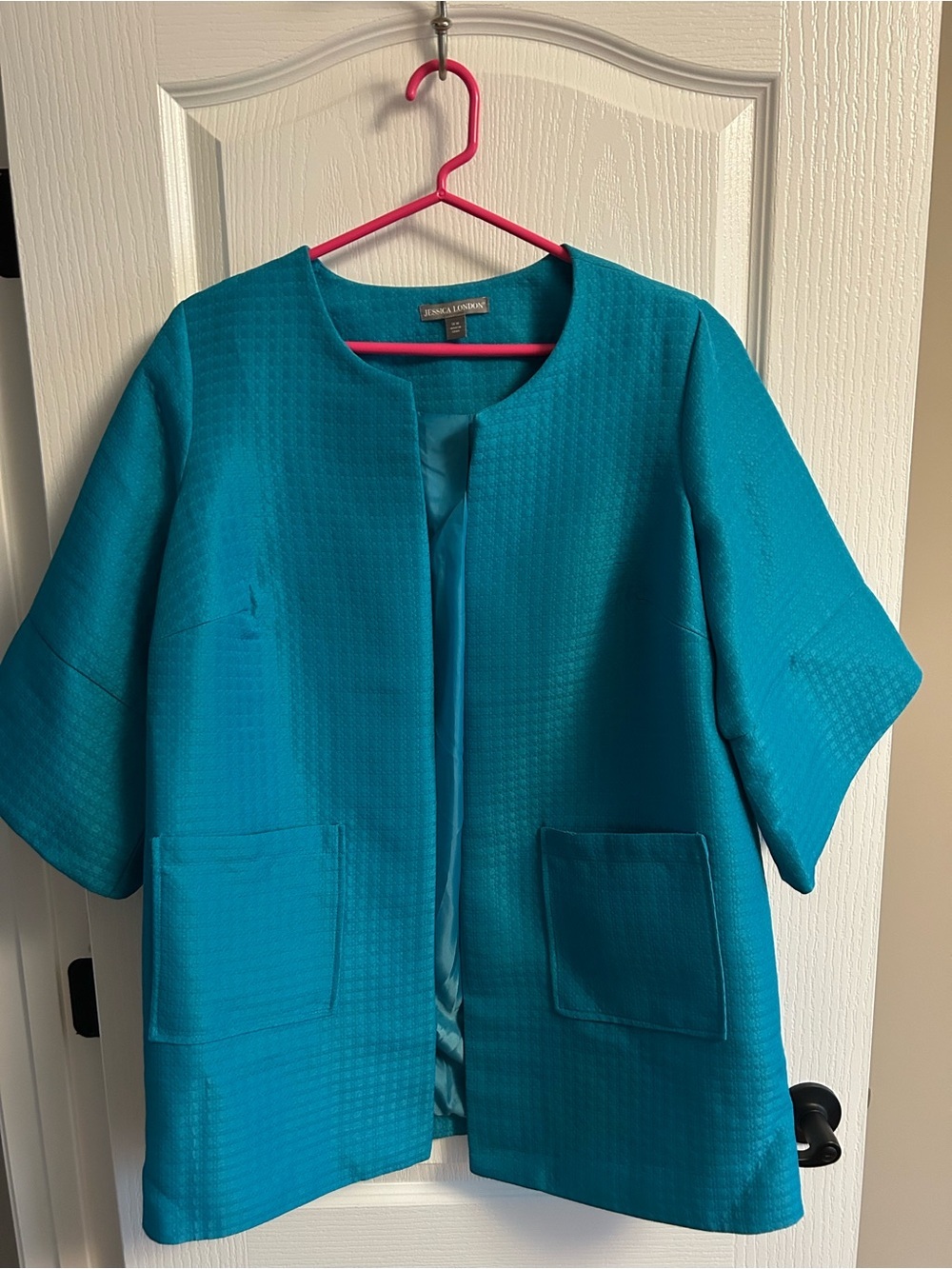 Jessica London Teal Textured Short Sleeve Jacket